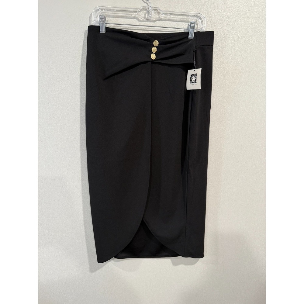 Anne klein Pencil & Straight Midi Skirt Women Medium Black Two Button Modern Fit